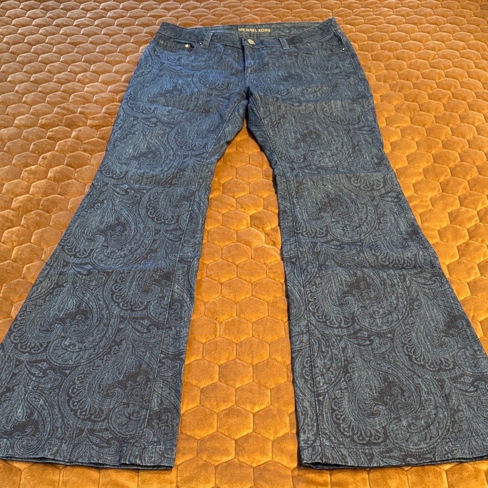 Michael Kors Blue Paisley Flare Jeans